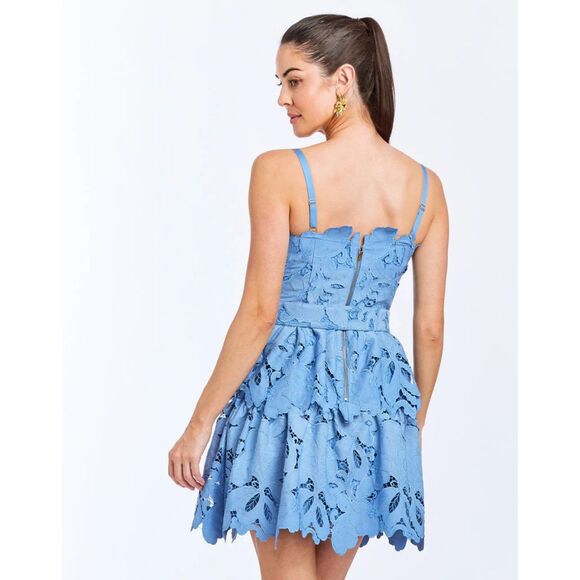 NWT Mestiza New York Vanessa Convertible Bow Lace Mini Dress in Heritage Blue 6 - Picture 6 of 16